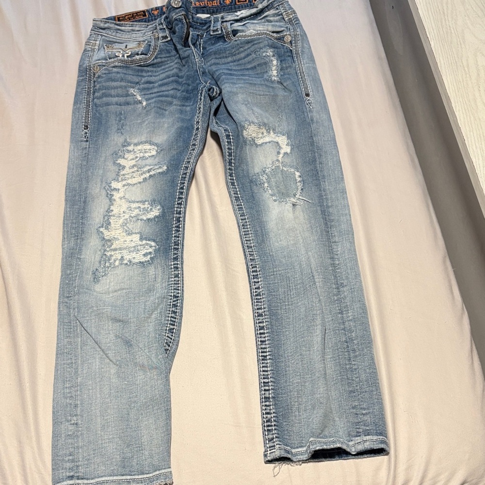 Rock Revival Distressed Light Blue Jeans
